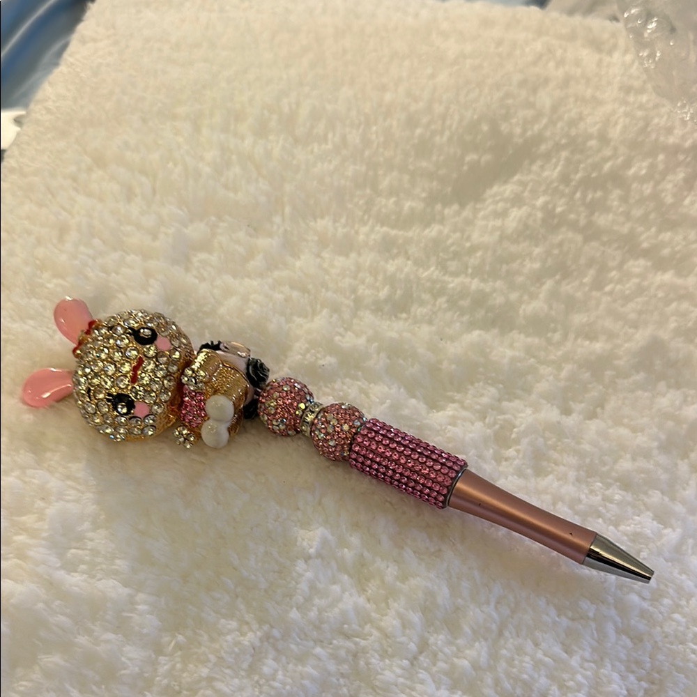 Sparkling Bunny Pen with Pink and Gold Accents